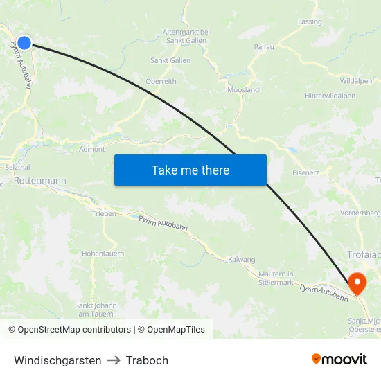 Windischgarsten to Traboch map