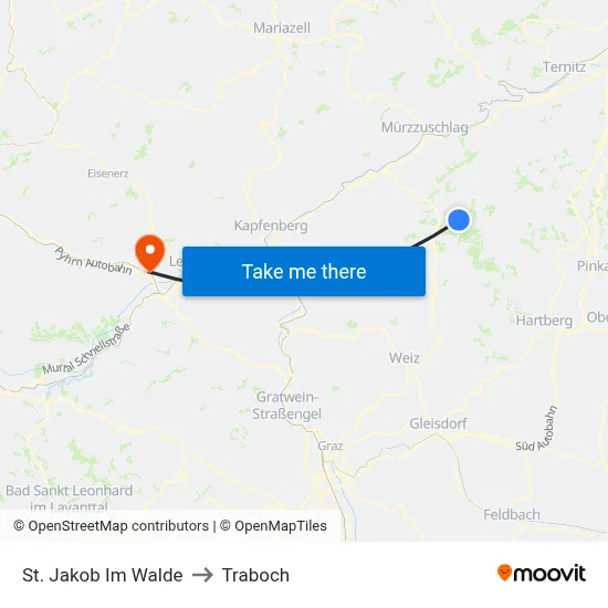 St. Jakob Im Walde to Traboch map