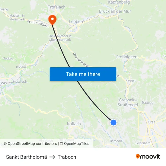 Sankt Bartholomä to Traboch map