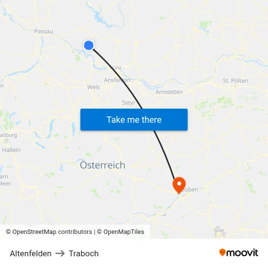 Altenfelden to Traboch map