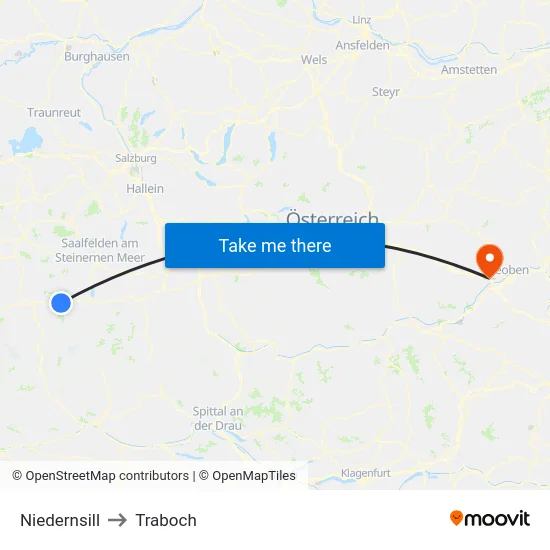 Niedernsill to Traboch map