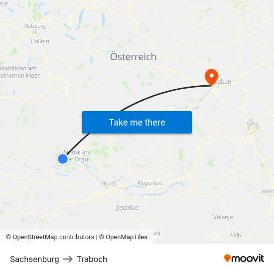 Sachsenburg to Traboch map