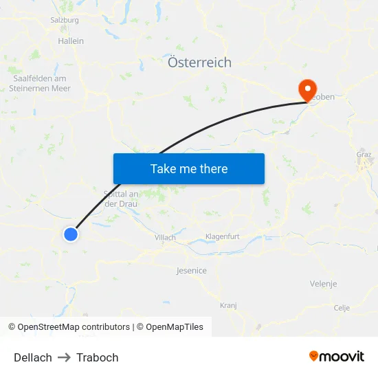 Dellach to Traboch map