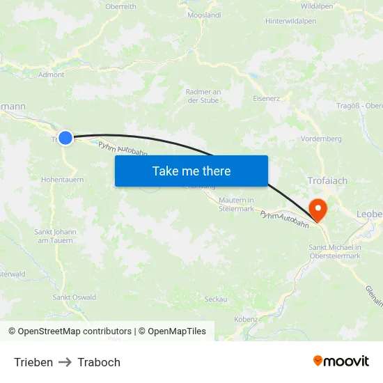Trieben to Traboch map