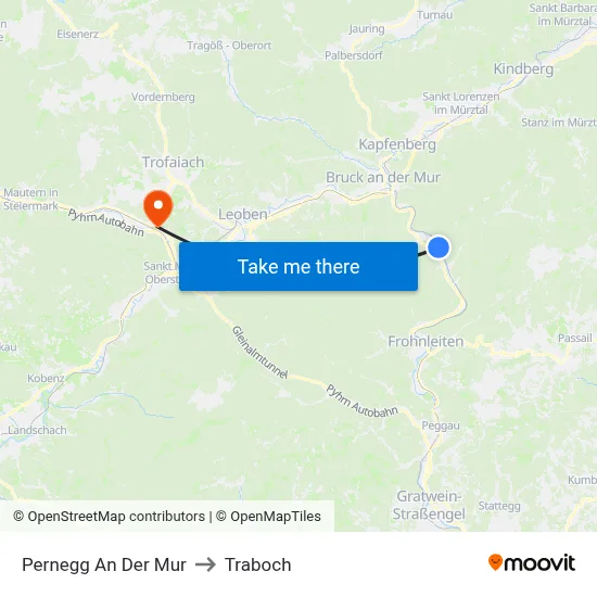 Pernegg An Der Mur to Traboch map