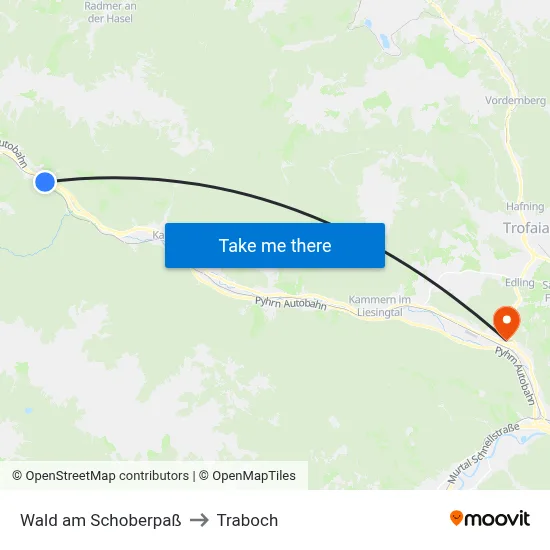 Wald am Schoberpaß to Traboch map