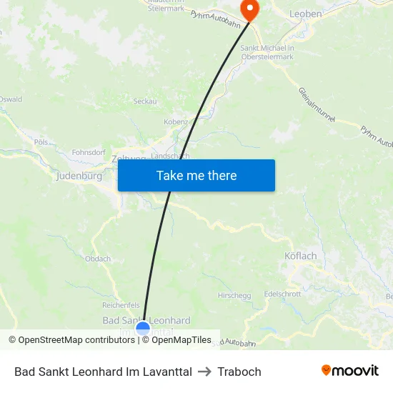 Bad Sankt Leonhard Im Lavanttal to Traboch map