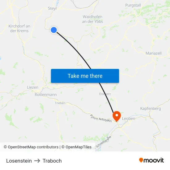 Losenstein to Traboch map