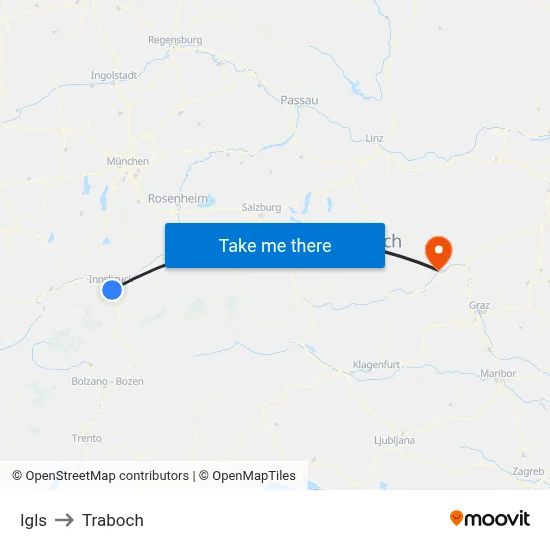 Igls to Traboch map