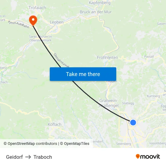 Geidorf to Traboch map