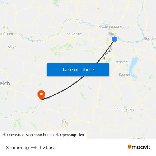 Simmering to Traboch map