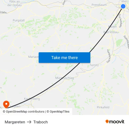 Margareten to Traboch map
