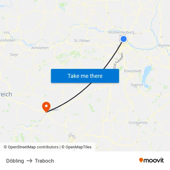 Döbling to Traboch map