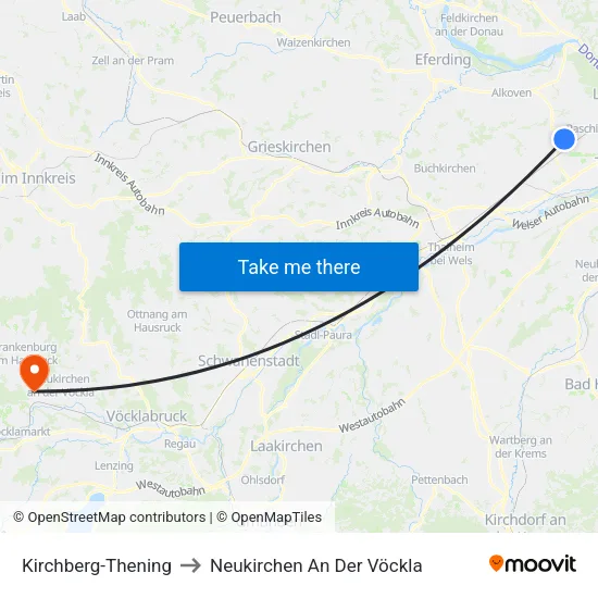Kirchberg-Thening to Neukirchen An Der Vöckla map