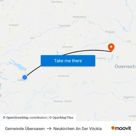 Gemeinde Übersaxen to Neukirchen An Der Vöckla map