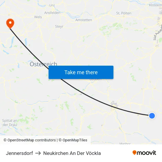 Jennersdorf to Neukirchen An Der Vöckla map