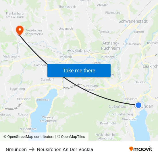 Gmunden to Neukirchen An Der Vöckla map