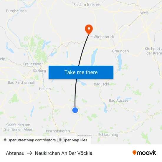 Abtenau to Neukirchen An Der Vöckla map