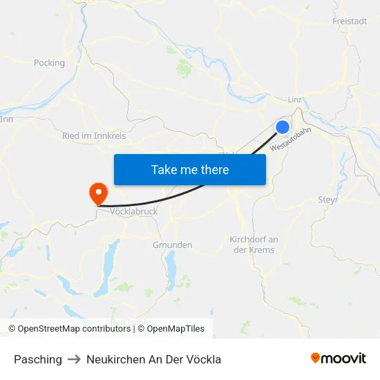 Pasching to Neukirchen An Der Vöckla map