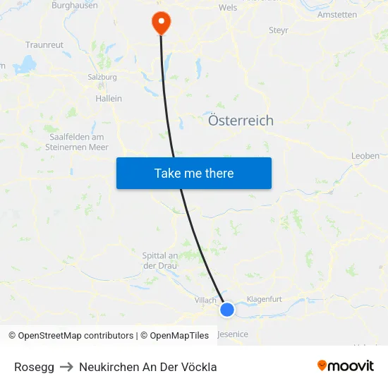 Rosegg to Neukirchen An Der Vöckla map