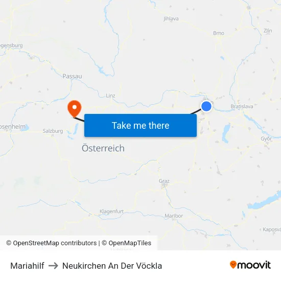Mariahilf to Neukirchen An Der Vöckla map