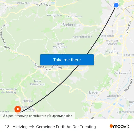 13., Hietzing to Gemeinde Furth An Der Triesting map