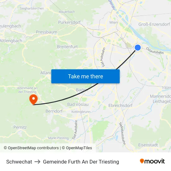 Schwechat to Gemeinde Furth An Der Triesting map