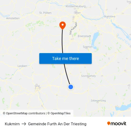 Kukmirn to Gemeinde Furth An Der Triesting map
