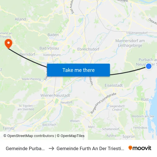 Gemeinde Purbach to Gemeinde Furth An Der Triesting map
