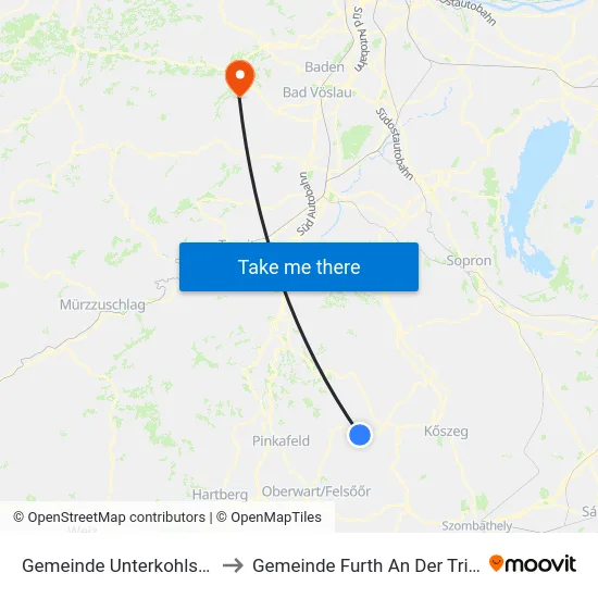 Gemeinde Unterkohlstätten to Gemeinde Furth An Der Triesting map