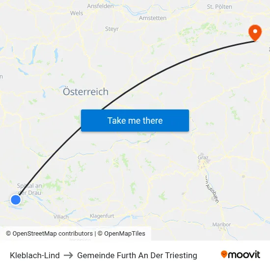 Kleblach-Lind to Gemeinde Furth An Der Triesting map