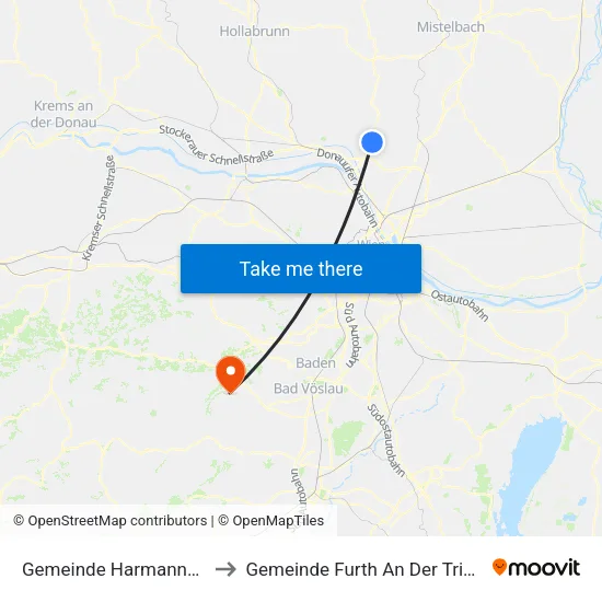 Gemeinde Harmannsdorf to Gemeinde Furth An Der Triesting map