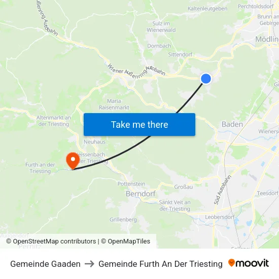 Gemeinde Gaaden to Gemeinde Furth An Der Triesting map