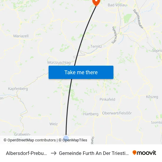Albersdorf-Prebuch to Gemeinde Furth An Der Triesting map