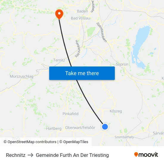 Rechnitz to Gemeinde Furth An Der Triesting map