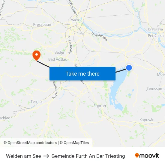 Weiden am See to Gemeinde Furth An Der Triesting map