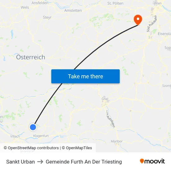 Sankt Urban to Gemeinde Furth An Der Triesting map