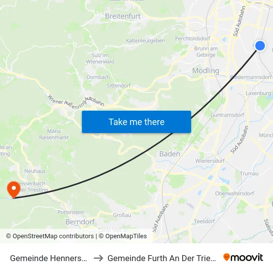 Gemeinde Hennersdorf to Gemeinde Furth An Der Triesting map
