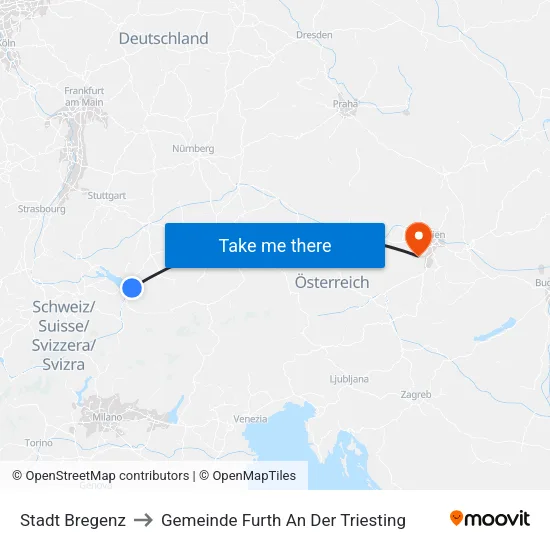 Stadt Bregenz to Gemeinde Furth An Der Triesting map