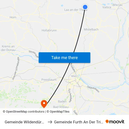 Gemeinde Wildendürnbach to Gemeinde Furth An Der Triesting map