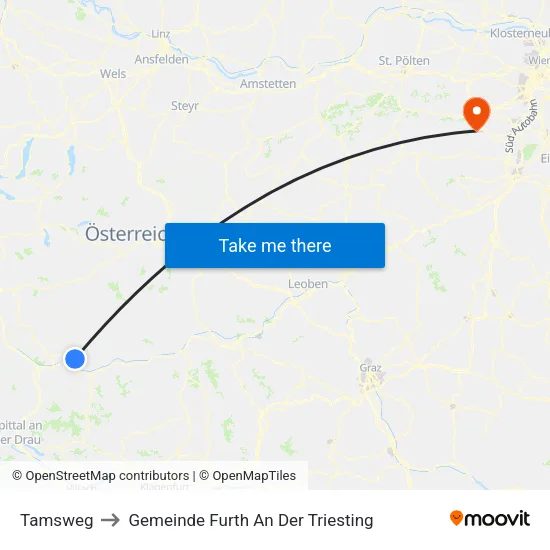 Tamsweg to Gemeinde Furth An Der Triesting map