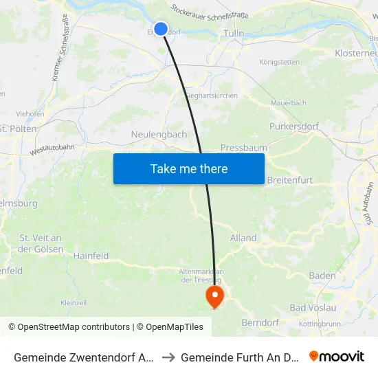 Gemeinde Zwentendorf An Der Donau to Gemeinde Furth An Der Triesting map