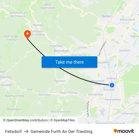 Felixdorf to Gemeinde Furth An Der Triesting map