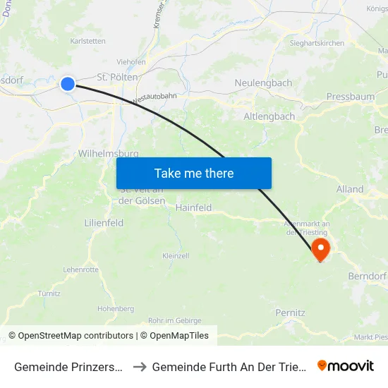 Gemeinde Prinzersdorf to Gemeinde Furth An Der Triesting map