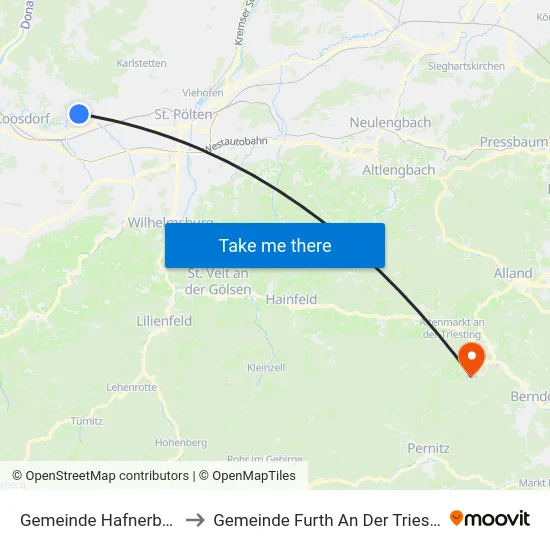 Gemeinde Hafnerbach to Gemeinde Furth An Der Triesting map