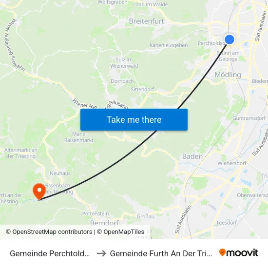 Gemeinde Perchtoldsdorf to Gemeinde Furth An Der Triesting map