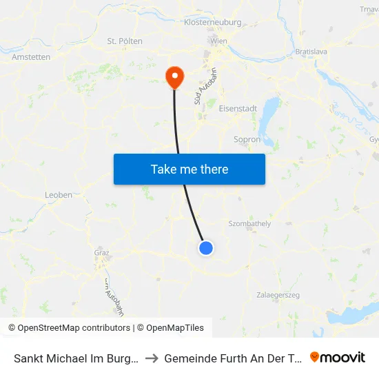 Sankt Michael Im Burgenland to Gemeinde Furth An Der Triesting map