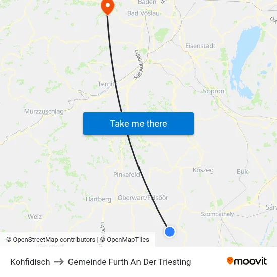 Kohfidisch to Gemeinde Furth An Der Triesting map