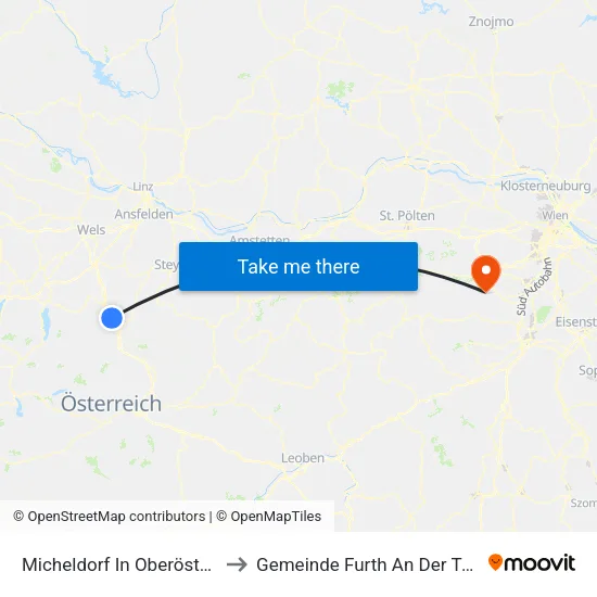 Micheldorf In Oberösterreich to Gemeinde Furth An Der Triesting map