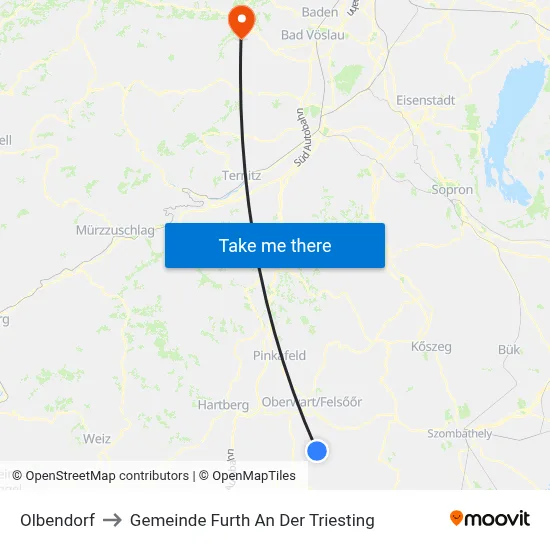 Olbendorf to Gemeinde Furth An Der Triesting map